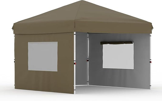 Pop Up Canopy Tent 10x10 FT Outdoor Canopy One-Person Set Up Heavy Duty Commercial Instant Tent, 3-Sidewall, Brown