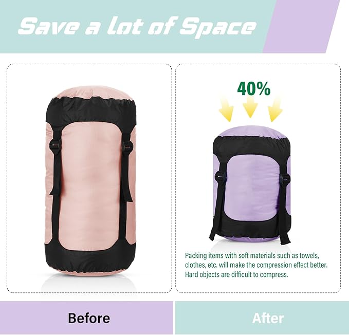 5 Pcs Compression Sacks for Backpacking 20L Camping Sleeping Bag Stuff Sacks for Backpacking Water Resistant Sleeping Bag Storage Sack for Space Saving Hiking Gear