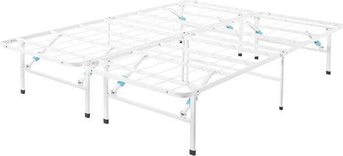 Amazon Basics Platform Bed Frame Queen, Foldable Metal, Tool-Free Setup, 14 Inches High, White