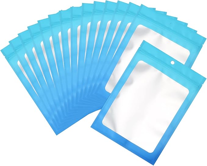 100 Pcs Resealable Mylar Bags, Gradient Color Food Storage Bags, Zip Bag Foil Bags Packaging Pouch for Food Storage, Sample, Small Business (Blue Blue, 5.9 X 8.6 Inch)