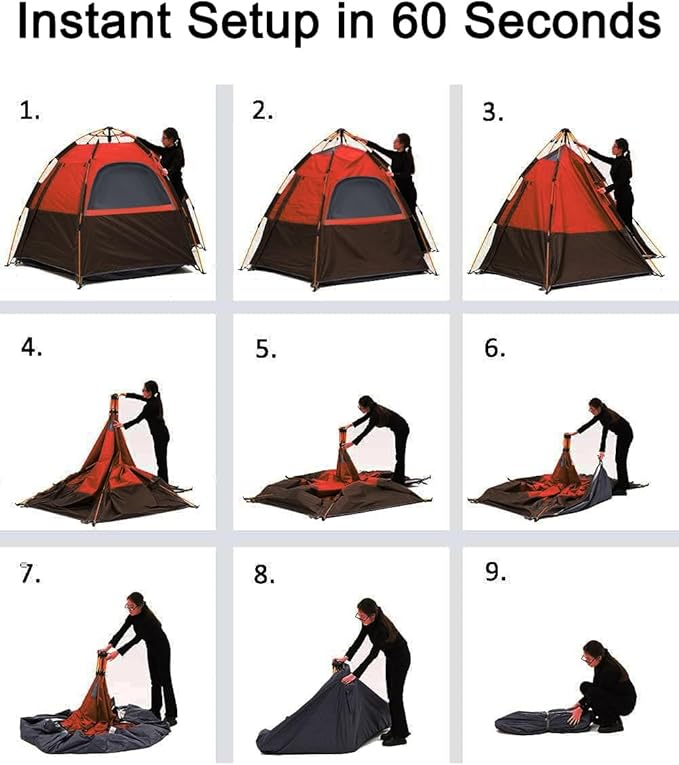 Camping Tent with Instant Setup, 2/3 Person Weatherproof Easy Quick Set Up in 60 Seconds with Rainfly Backpack Tent for Family Camping & Hiking, Upgraded Ventilation,Center Height 66-inch