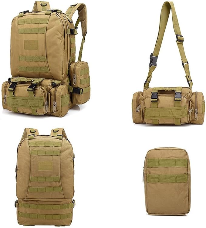Tactical Backpack Military Army Rucksack 60L Large Assault Pack Camping Detachable Molle Bag (Python Pattern Black)