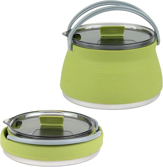 Restaurantware-Hi Tek 1 Liter Collapsible Camping Kettle, 1 Portable Cook Pot - With Perforated Lid, Stainless Steel Bottom, Silicone Camping Coffee Pot, With High Heat Nylon Handles, For Travel