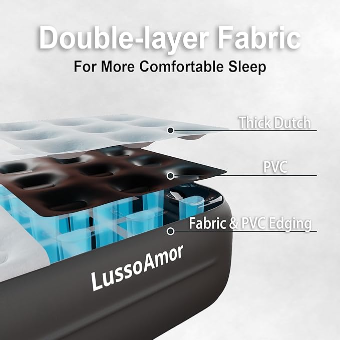 Queen Air Mattress wit with 1300mAh Battery Powered Pump,18"Raised Super soft and comfortable Dutch velvet fabric750lbs Support Portable Inflatable Mattress,Air Bed for Camping, Home and Guest-Grey
