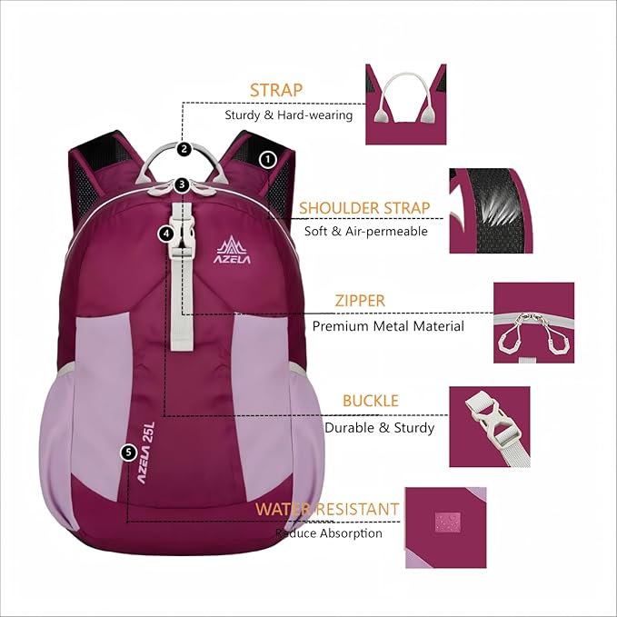 Lightweight Packable Backpack 25L Small Lightweight Backpack for Travel Hiking Daypack Foldable Daypack for Women Men Purple