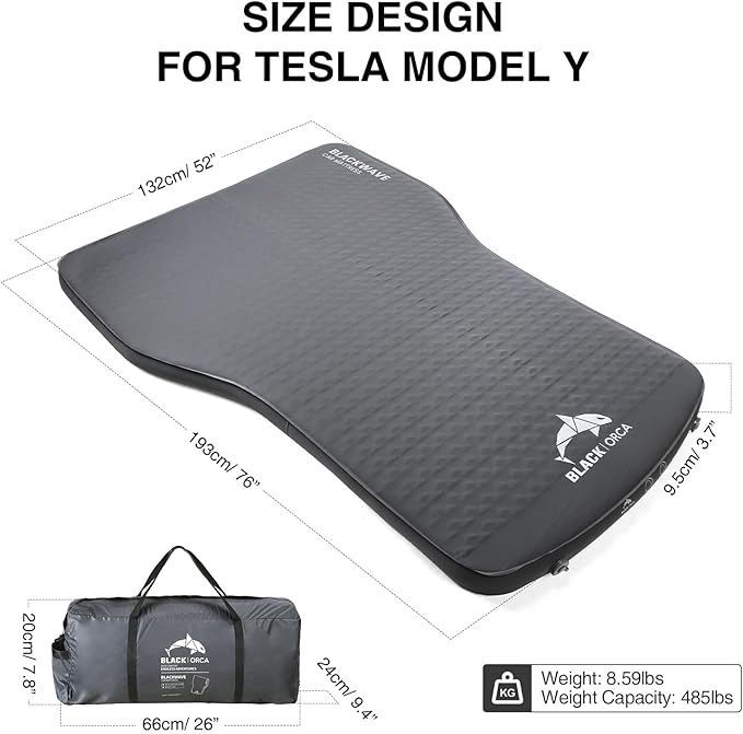 3.7 inch Foam Mattress for Tesla Model Y/Model 3, Camping Air Mattress with Foam, Fast Inflate and Deflate with Pump Sack, Sleeping Pad for Road Trip, Job Shifts, Nap, Camping