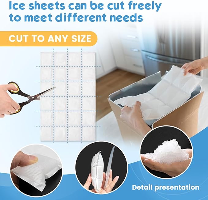 Reusable Ice Packs & Dry Ice Sheets for Coolers, Shipping - Long-Lasting Freezer Packs for Frozen Food, Lunch Bags, Coolers & Freezers - Flexible Ice Blankets, Mats, Cut-to-Size Cube Design