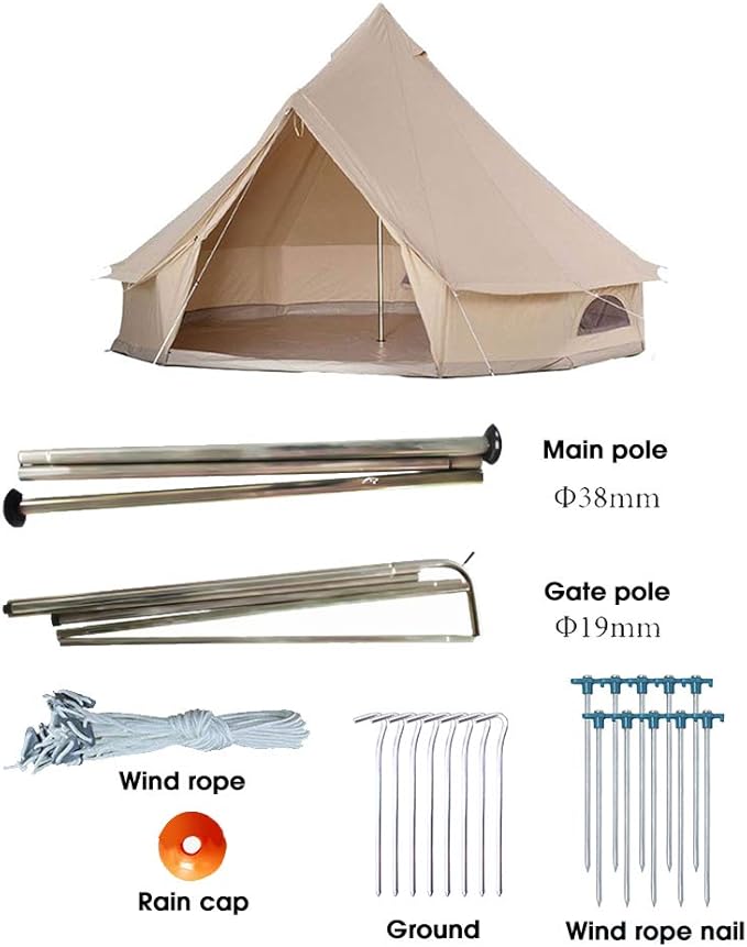 GeRRiT Pyramid Round Bell Tent Canvas Yurt Tent with Zipped Groundsheet, 4 Season Large Family Teepee Tents for Family Outdoor Camping, Diameter 3M/4M/5M/6M Cotton/Canvas
