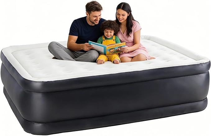 Simple Deluxe Camping Air Mattress with Built-in Electric High-Speed Pump, Blow Up Inflatable Airbed with Carrying Bag for Home Guests & Travel, Waterproof Foldable Portable