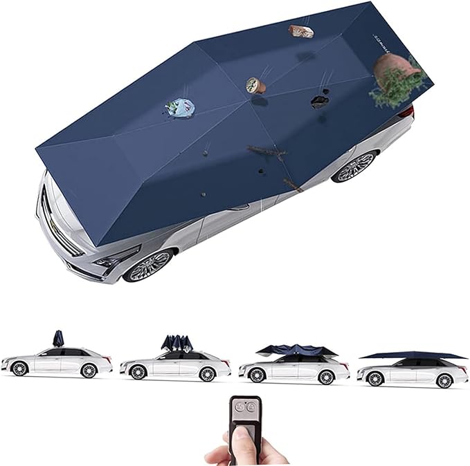 Fully Automatic Car Umbrella Tent Roof Cover Remote Anti-UV Sunshade, Portable Folding Universal Movable Carport Car Roof Cover Protection from Hailstones Snow Sun Acid rain Leaves (165.5 inch)