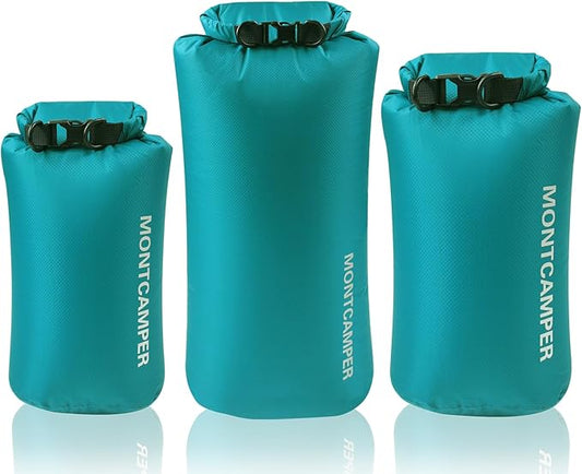 Waterproof Dry Bag Set (5L+10L+20L) – 30D Nylon Roll Top Dry Sacks with DWR & PU Coating, Lightweight Storage for Kayaking, Camping, Hiking, Fishing & Beach (Turquoise Blue)