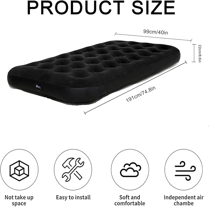 Twin Size Single Camping Air Mattress Bed with Air Pump,75"x 39"Thickened Portable Inflatable Mattress Blow Up Air Mattress,Travel Sleeping Bed Pad for Camping Home Hiking(Black)