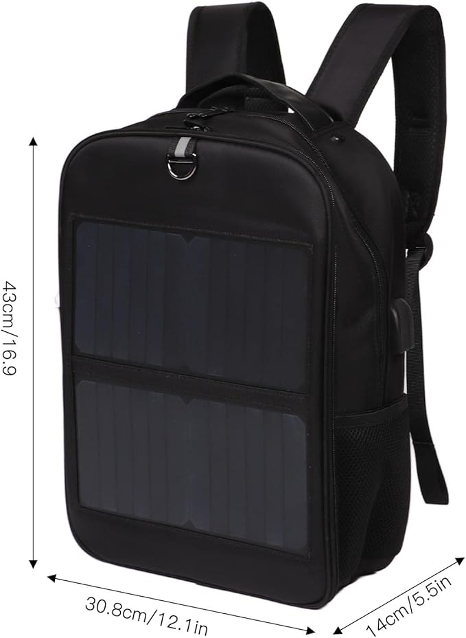 14W Solar Backpack, Lightweight Ergonomic Solar Power Laptop Bag with 5V USB Output Port & Handle, Suppport 9 Smart Circuit Protections, for Hiking, Biking, Running