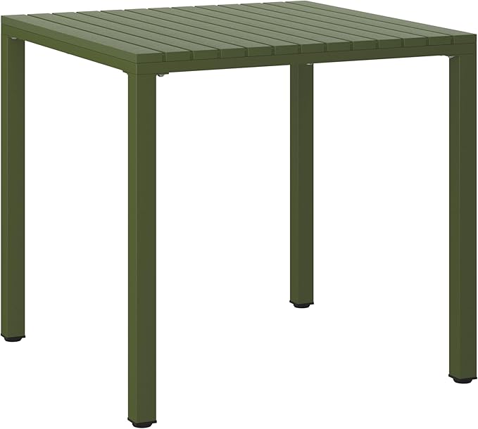 Costaelm Outdoor Dining Table for 4, Square Metal Patio Table, 4-Person Weather Resistant Steel Slat Table for Lawn Garden Backyard, Olive Green