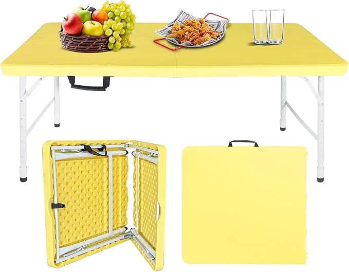 Portable Plastic Folding Table 4ft/6ft/8ft Heavy Duty White Black Picnic Dining Table Fold-in-Half for Camp Party Kitchen Indoor Outdoor