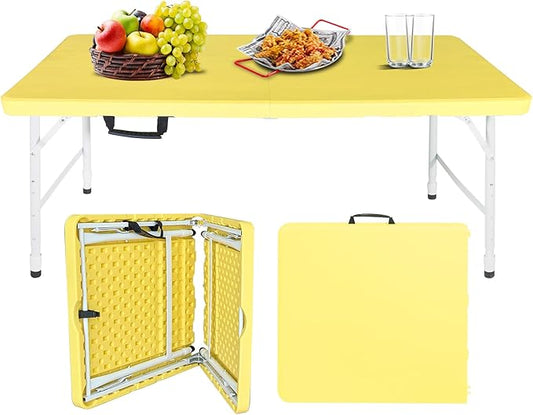 Portable Plastic Folding Table 4ft/6ft/8ft Heavy Duty White Black Picnic Dining Table Fold-in-Half for Camp Party Kitchen Indoor Outdoor