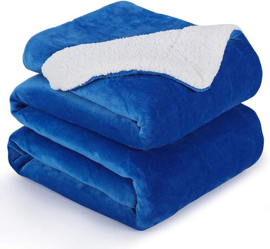 NANPIPER Bed Blanket Reversible Sherpa Flannel Blanket Super Soft Fuzzy Plush Fleece Microfiber (90"x90" Princess Blue) Queen