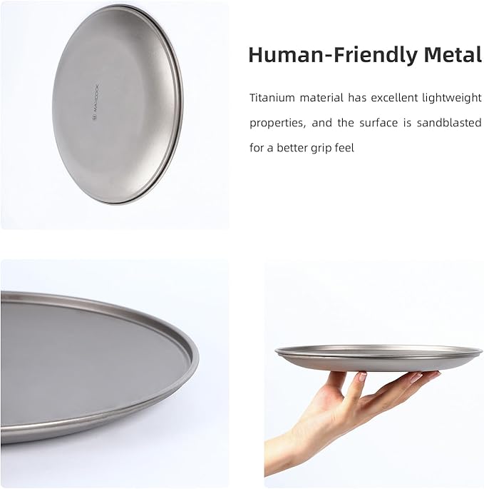 Pure Titanium Camping Plate 8.58 inch Ultralight Metal Dish Plate Outdoor Tableware