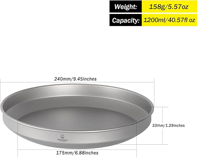 SILVERANT Titanium Trek Plate - Ultralight, Durable Camping Dish Pan Plate - Outdoor Kitchen Essential for Backpacking & Camping - 1200ml