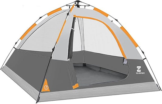 EZ-Sport Pop Up Camping Tent - 4 Person Instant Easy Set Up Family Tent with Removable Rain Fly, Waterproof Windproof Automatic Tent for Outdoor Camping Hiking Backpacking Traveling