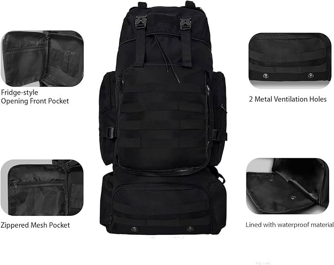 Tactical 80L Hiking Backpack with Dedicated Shoe Compartment - Large Capacity Rucksack for Camping Backpacking Men Women - Outdoor Trekking Travel Pack (Black)