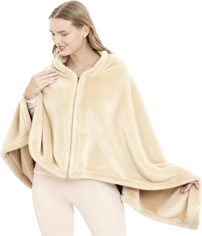 SNZ Cozy Wearable Blanket for Women & Men - 60"x33" Fleece Poncho, Warm Office Chair Lap Blanket, Travel, Camping & Home Wrap - Comfy Poncho Throw - Gift for Mom, Elderly