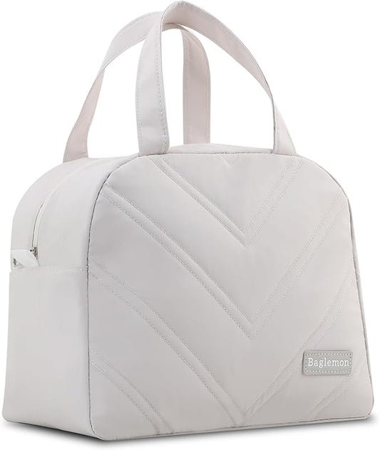 Insulated Lunch Bag for Women – Stylish Reusable Lunch Tote, Cute Thermal Lunch Bags for for Work&Picnic&Travel – Premium Insulated Lunch Bag for Women with Quilted Design (Beige)