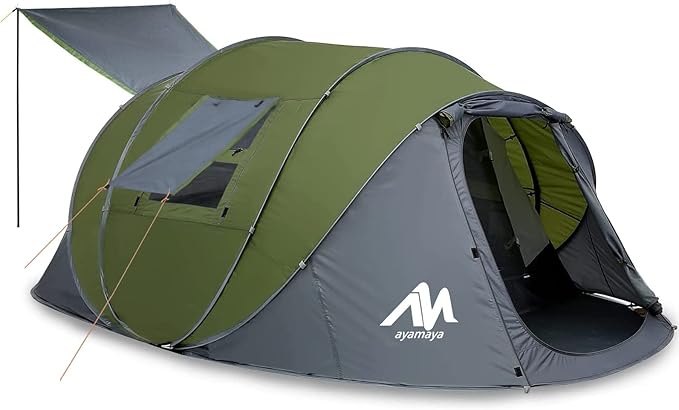6 Person Easy Pop Up Tents for Camping - AYAMAYA Double Layer Waterproof Instant Tent with Vestibule & Porch, Large Size Family Tent Automatic Setup for 4-6 People Camping Hiking (Poles Included)