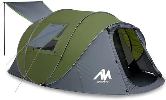 6 Person Easy Pop Up Tents for Camping - AYAMAYA Double Layer Waterproof Instant Tent with Vestibule & Porch, Large Size Family Tent Automatic Setup for 4-6 People Camping Hiking (Poles Included)