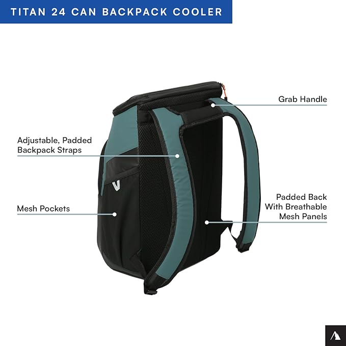 Titan by Arctic Zone Backpack Cooler, Insulated Soft Sided Bag with Leak Proof Lining and Padded Straps, for Lunch, Picnic, and Travel, 24 Can Capacity