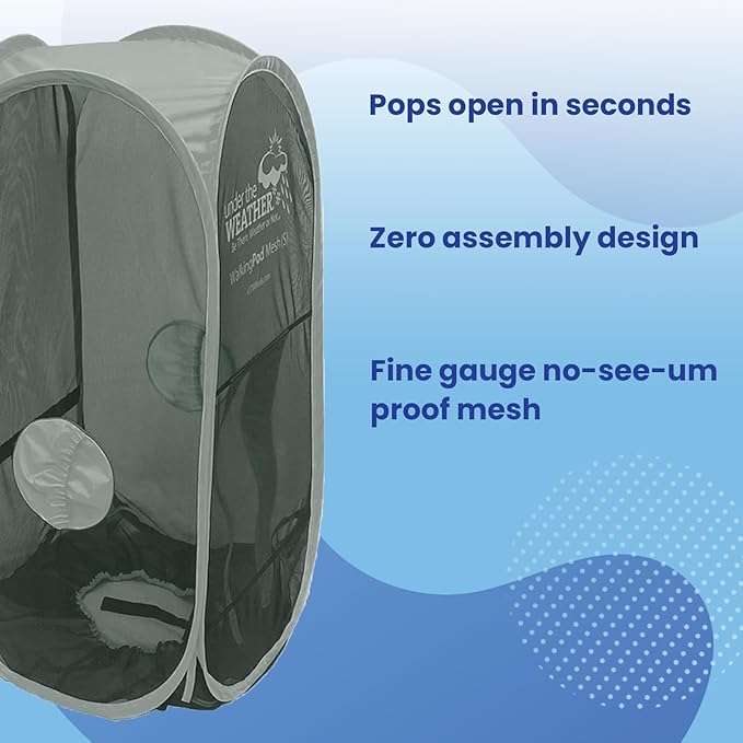 WeatherPod Short Bug-Screen Walking Pod – Pop-Up Wearable Mosquito & Bug Screen with Mesh – Fine Gauge, Fully Enclosed Personal Bubble – Dark Gray