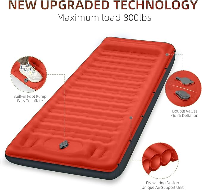 Camping Sleeping Pad, Extra Thick 5 Inch Camping Mat with Pillow Built-in Foot Pump Inflatable Sleeping Pads Compact for Camping Backpacking Hiking Traveling Tent