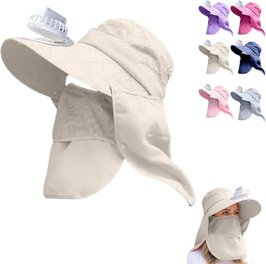 Solar Fan Cap, Wide Brim Sun Cap, USB and Solar Powered Adjustable Breathable Fan Hat for Women Men Outdoor