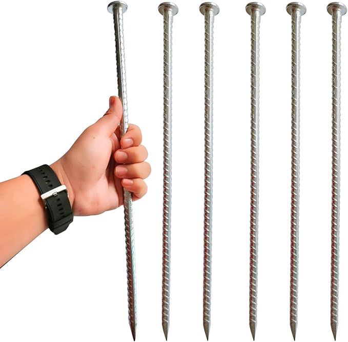 Rebar Stakes 16 Inch Metal Spikes for Asphalt 1/2 Inch Diameter-6 Pack Ground Stakes Heavy Duty for Speed Bump, Wheel Stop-Rebar Support Estacas de Metal-Ground Anchors -Tent Stakes