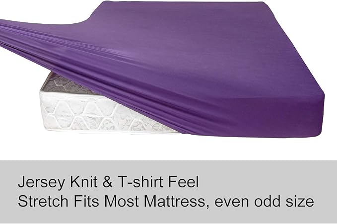 Full Size Fitted Sheet Only - 4-Way Stretch Knit, Snug Fit, Wrinkle Free & Stay in Place, No More Slipping Off for Mattress, Soft & Comfortable - Purple, Full