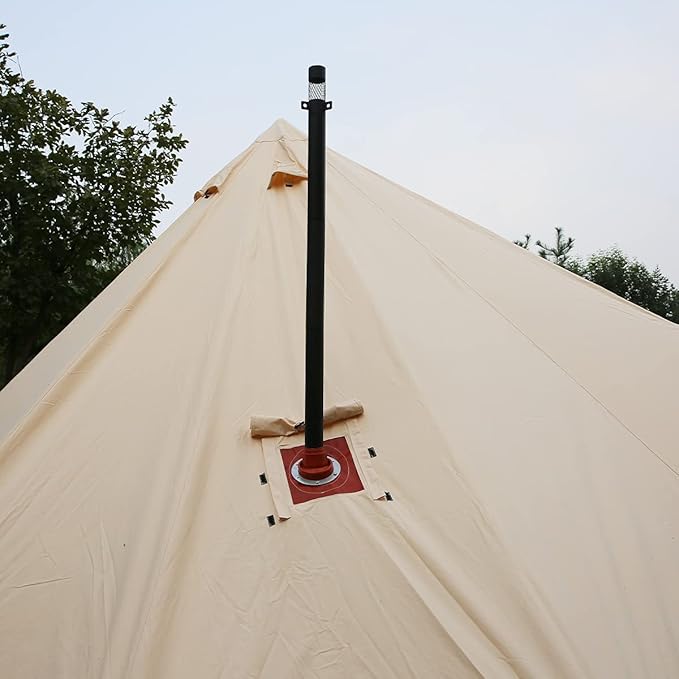 UNISTRENGH Luxury 4 Season Waterproof Cotton Canvas Bell Tent Large Glamping Tent Yurt Teepee with Roof Stove Jack Hole for Camping Hiking Christmas