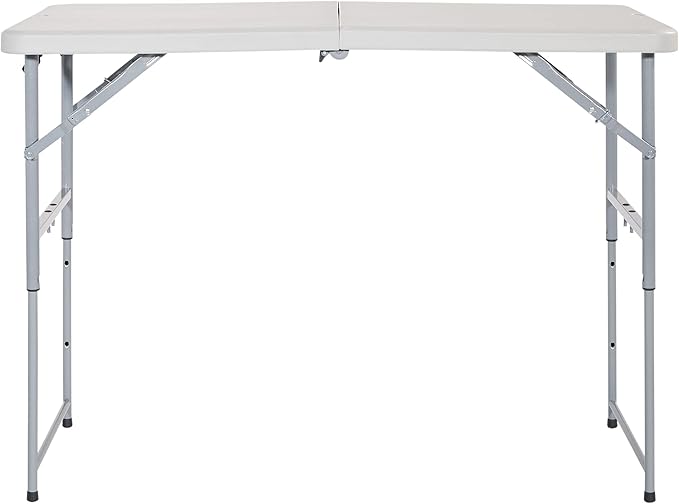 Office Star Resin Multipurpose Rectangle Table, 4-Feet Long, Height Adjustable, Center Folding Table, Light Gray
