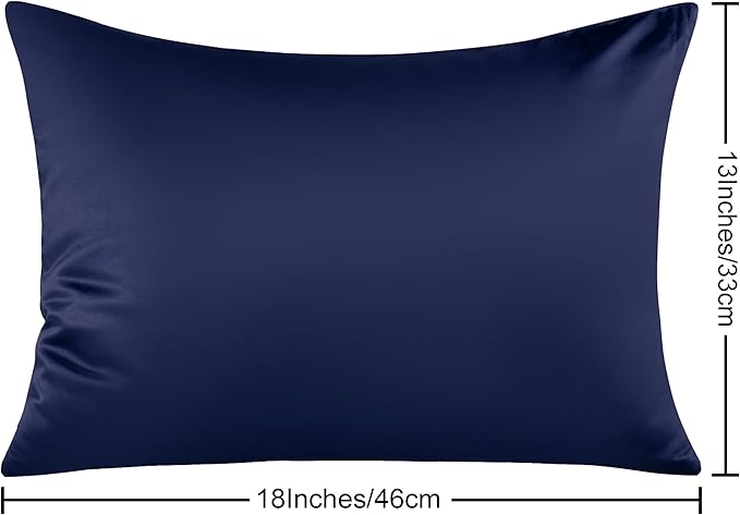 NTBAY Zippered Silk Satin Toddler Pillowcases - 2 Pack Hidden Zipper 13x18 Pillowcases - Luxury and Silky Baby Travel Pillow Covers, Navy Blue