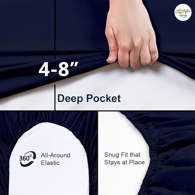 Cot Fitted Sheet 25 x 75, 100% Egyptian Cotton, 1 PC Cot Size Bottom Sheet Only, Perfect for Narrow Twin, Camp Bunk, Army Cots, Trifold Mattress, Camping Cot, Guest Bed Replacement(Navy Blue)