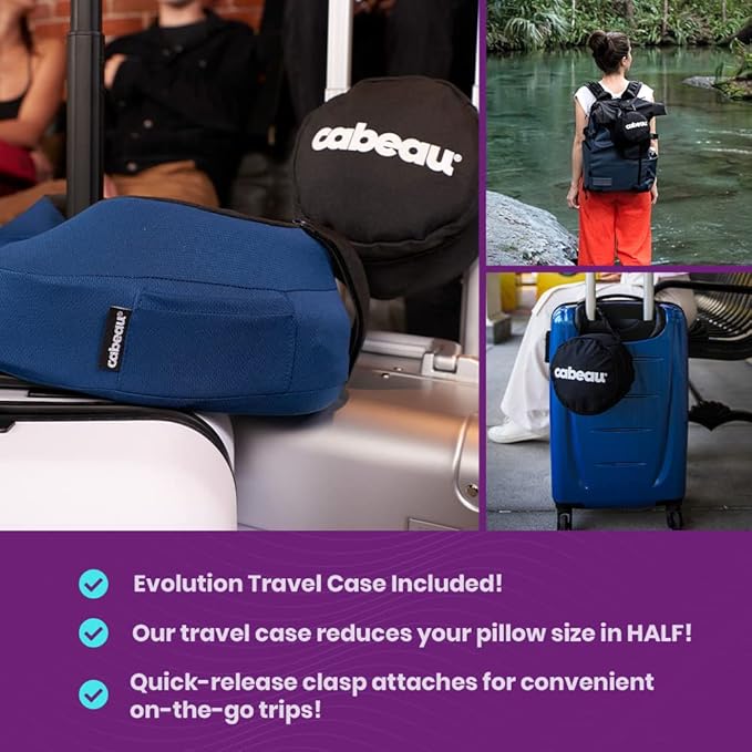 Cabeau Airplane Travel Pillow for Long Flights - Evolution S3 - Supportive Memory Foam with Seat Straps to Secure Your Head and Neck and Provides 360° Support (Steel Grey)