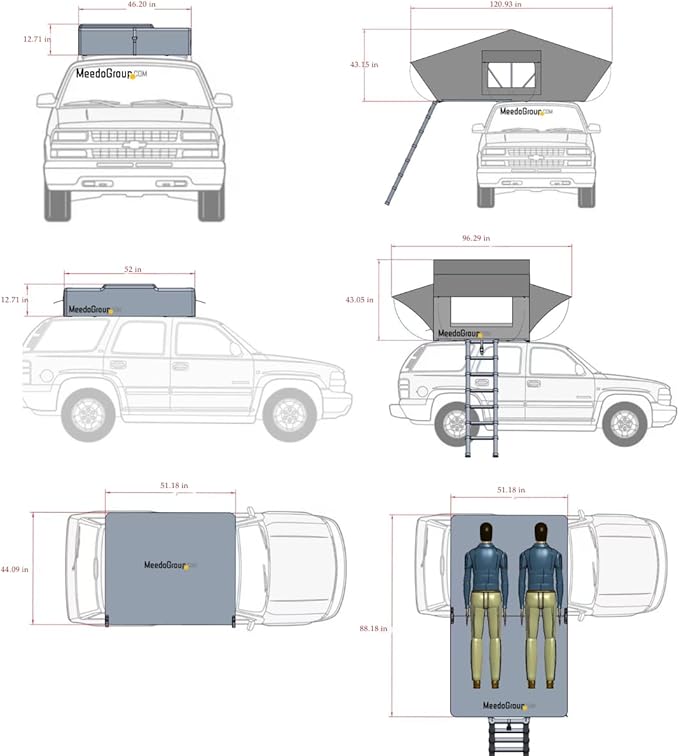 Meedo Apolle A86 M, Soft Shell Rooftop Tent, Fits 2 People, Made with Waterproof Material and a Rainfly-Fold Design, Clamshell Army Green Roof top Tent for Overlanding Hunting, Ladder Included