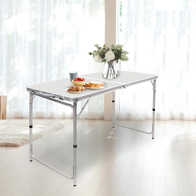 RedSwing 4 Feet Folding Camping Table Adjustable Height, Lightweight Portable Aluminum Frame Table for Picnic Beach Outdoor Indoor, 47.2''L x 23.6'' W x 22''/27'' H