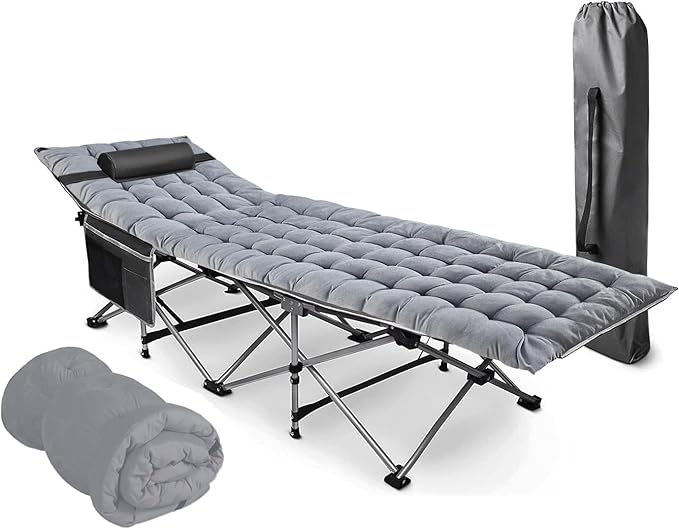 VaygWay Foldable Outdoor Camping Cot and Cot Pad Mattress- Soft Comfortable Lightweight Thick Cotton Sleeping Cot- Portable Hiking, Traveling, Backpacking Waterproof Bottom Pad