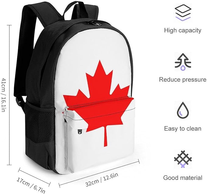 Men Women Polyester Canadian Canada Flag Daypack Big Capacity Shoulder Bag With Adjustable Shoulder Straps for Camping Travel Walking Cycling