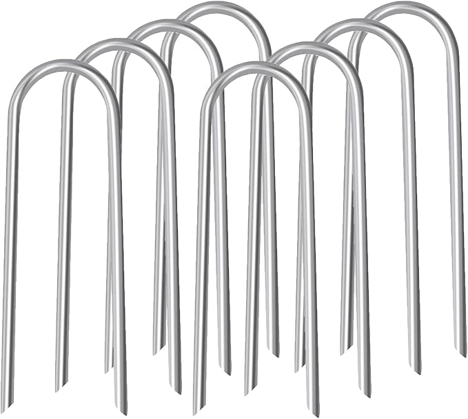 10inch Trampoline Stakes Heavy Duty Trampoline Parts Wind Stakes U Type 8pcs Ground Anchors High Wind Galvanized Steel Stakes for Trampoline Camping Tent Garden (Silver)