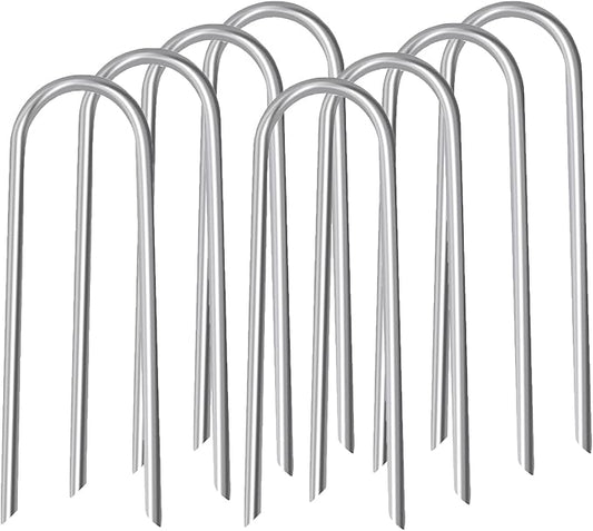 10inch Trampoline Stakes Heavy Duty Trampoline Parts Wind Stakes U Type 8pcs Ground Anchors High Wind Galvanized Steel Stakes for Trampoline Camping Tent Garden (Silver)