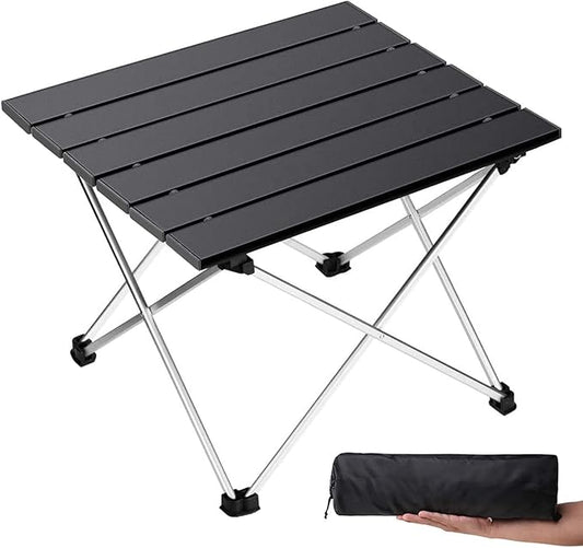 Grope Portable Camping Table with Aluminum Table Top, Folding Beach Table Easy to Carry, Prefect for Outdoor, Picnic, BBQ, Cooking, Festival, Beach, Home (Black-L)