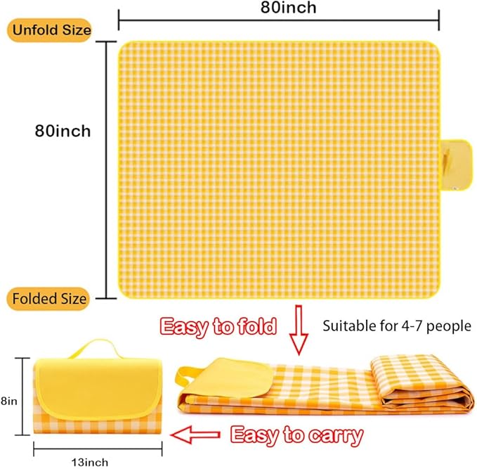 Extra Large 80"x 80" Beach Blanket, Outdoor Picnic Blankets, Waterproof Sandproof Portable Blankets, Foldable and Lightweight for Spring Summer Camping, Beach, Park
