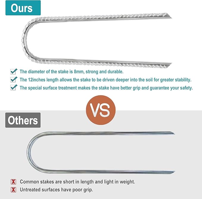 Eurmax USA Strong Trampoline Anchor Stake High Wind, Ground Anchors Heavy Duty, Tent Stakes,Trampoline Accessories, Swing Set Anchors, Ground Stakes, Pack of 8(Silver)