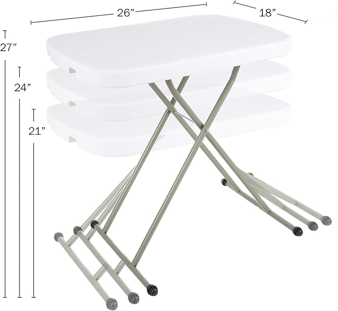 Everyday Home Folding Table - Lightweight Portable Folding Desk - Small Plastic Table for TV Tray, Playing Cards, and Craft Room (White)